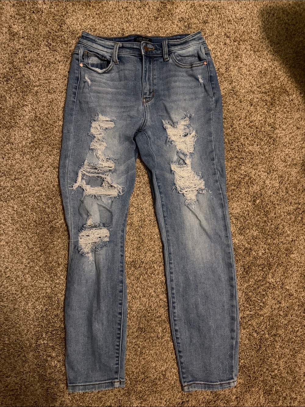 Judy BlueHigh-Waist boyfriend fit Distressed Women’s Jeans - Light Blue